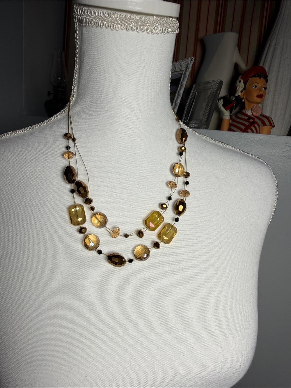 Elegant Double-Strand Amber Bead Necklace - Women Jewelry
